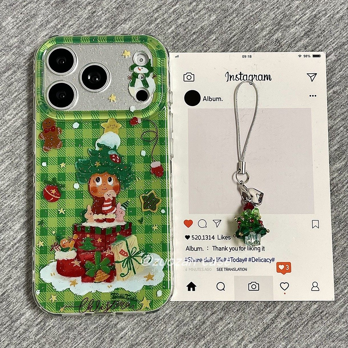 绿色格子圣诞礼物星星小人适用苹果17promax手机壳iphone16pro新款15带挂饰14卡通双层13女17全包防摔保护套