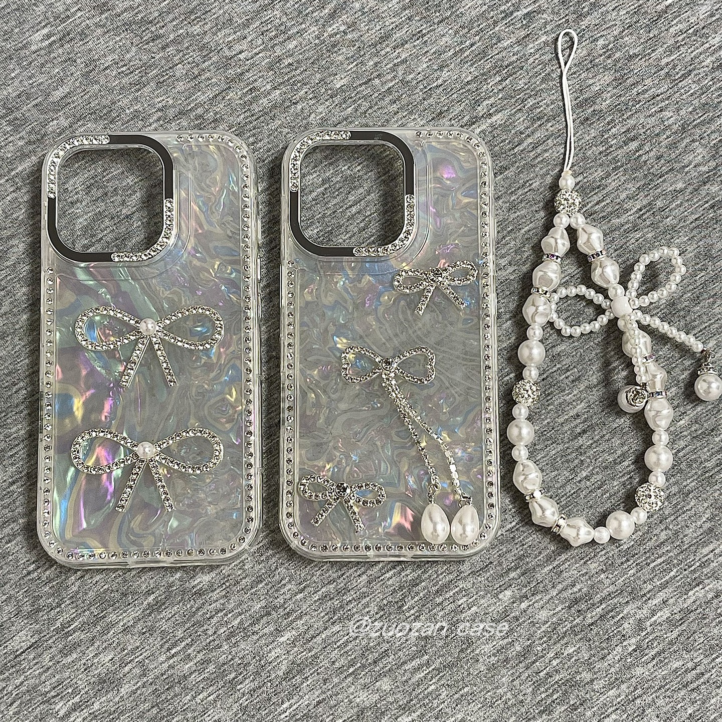 高级感唯美立体点钻蝴蝶结适用苹果16promax手机壳iphone15pro新款14带珍珠挂绳13轻奢女16pro全包12手机套