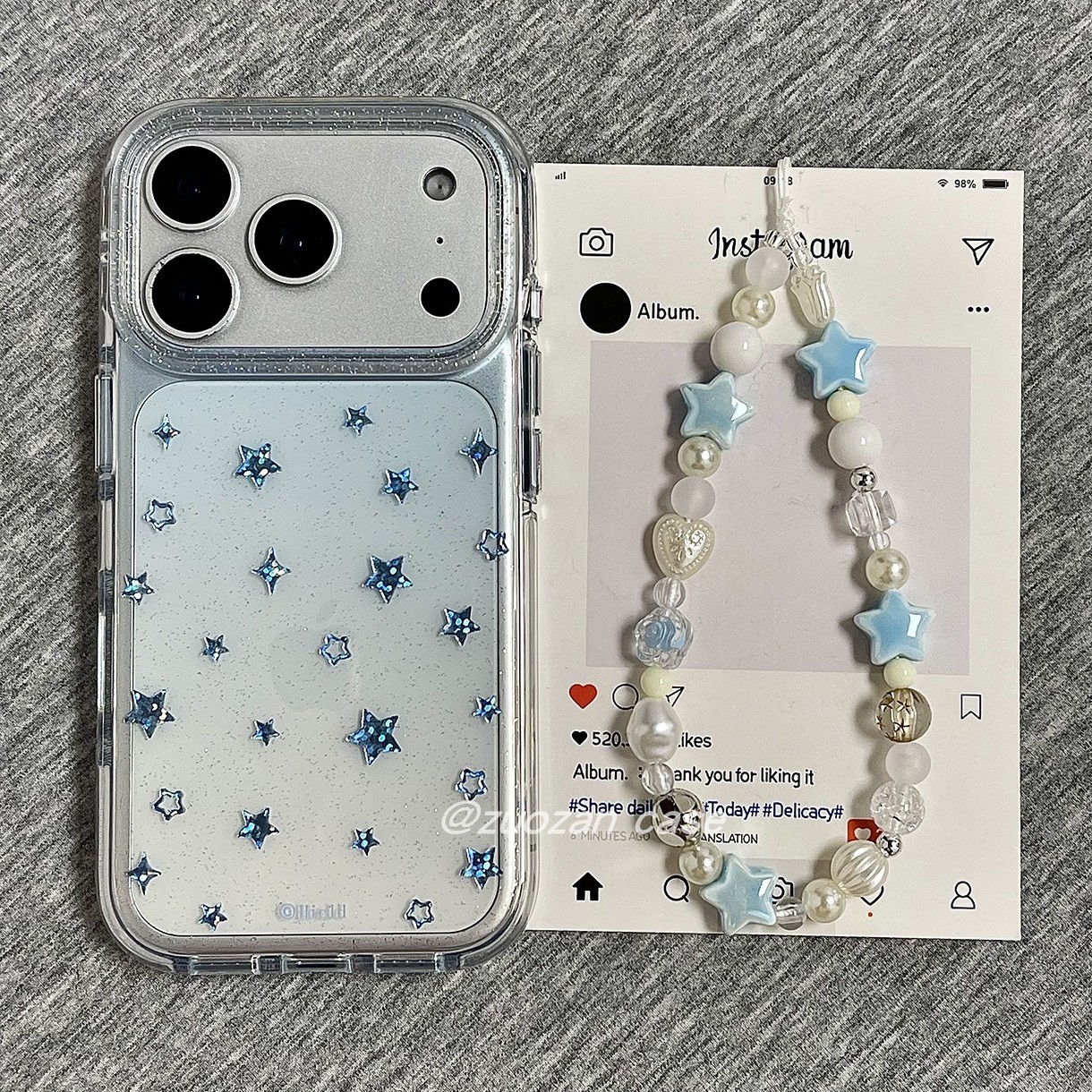 苹果17pro鎏金蓝星星手机壳