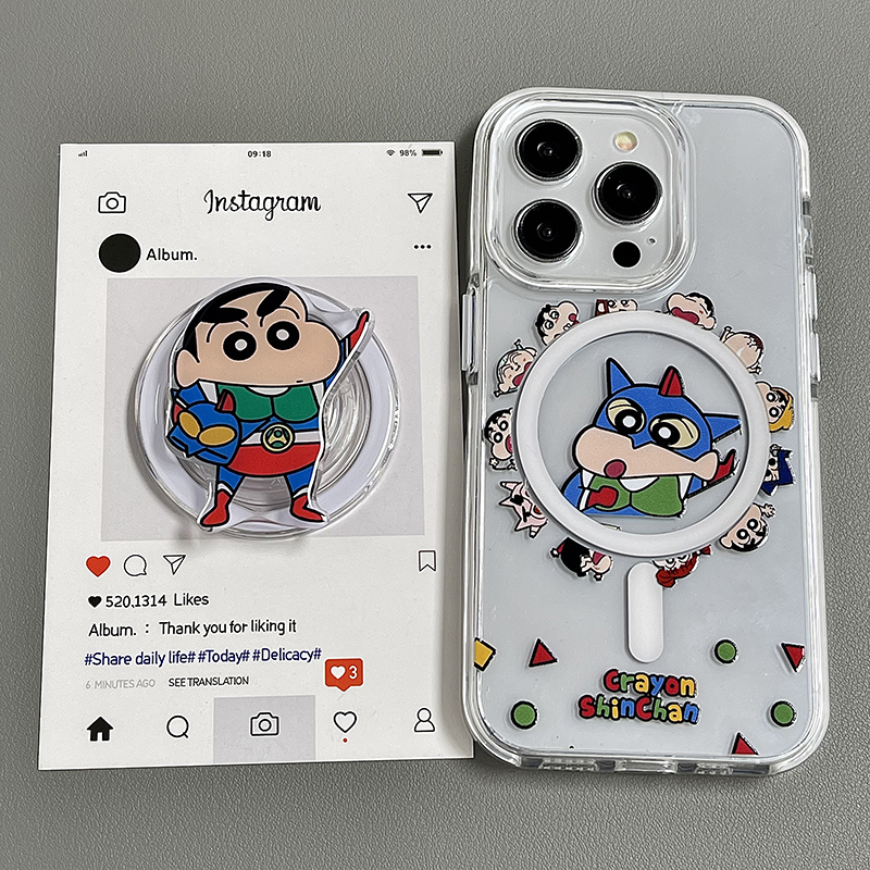 磁吸日系可爱卡通超人蜡笔小新适用苹果16手机壳新款iphone15promax外壳14高级感13女16pro全包透明保护套