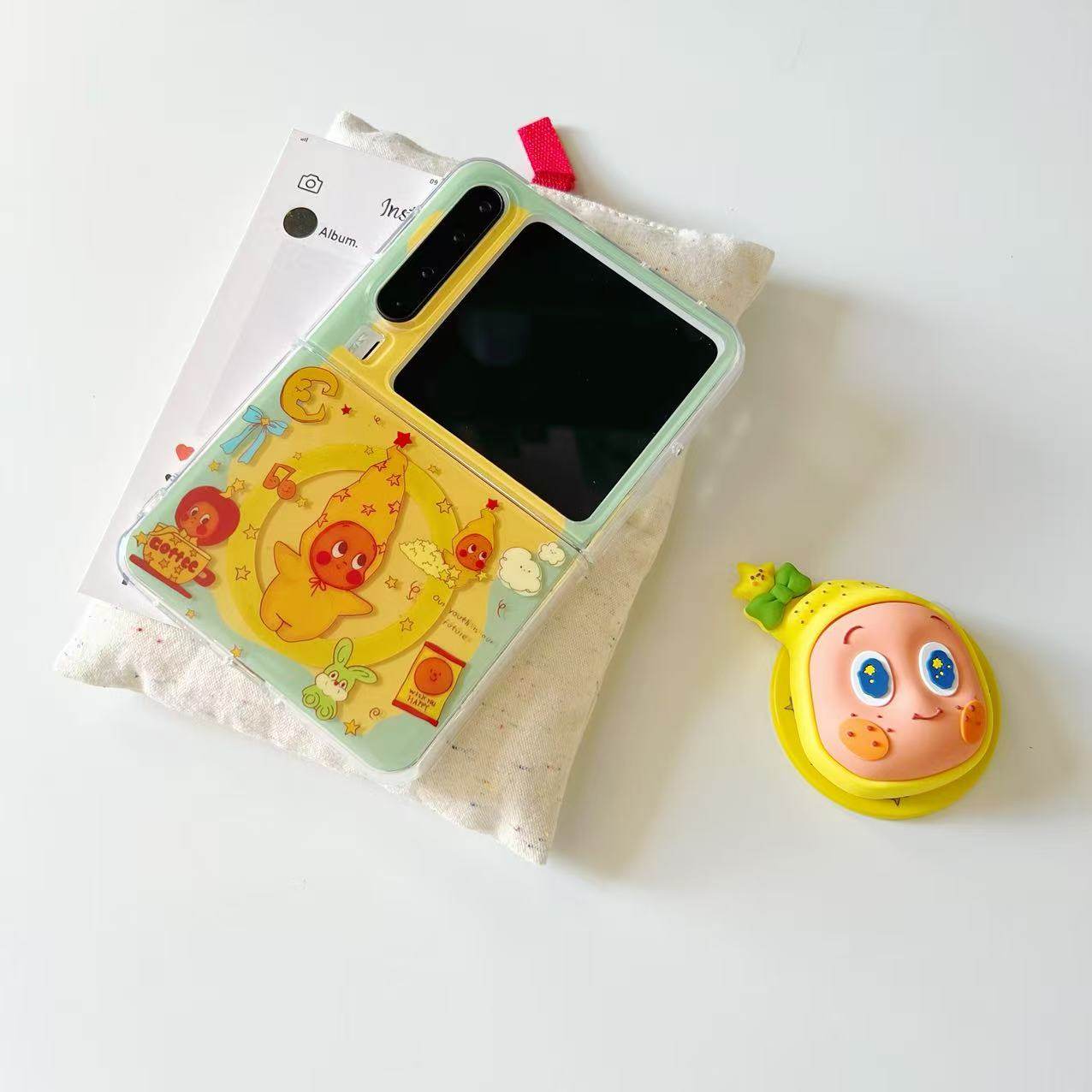ins卡通绿黄星星人适用于华为purax手机壳小折叠适用于华为pocket2磁吸手机壳适用于三星zflip7软边壳