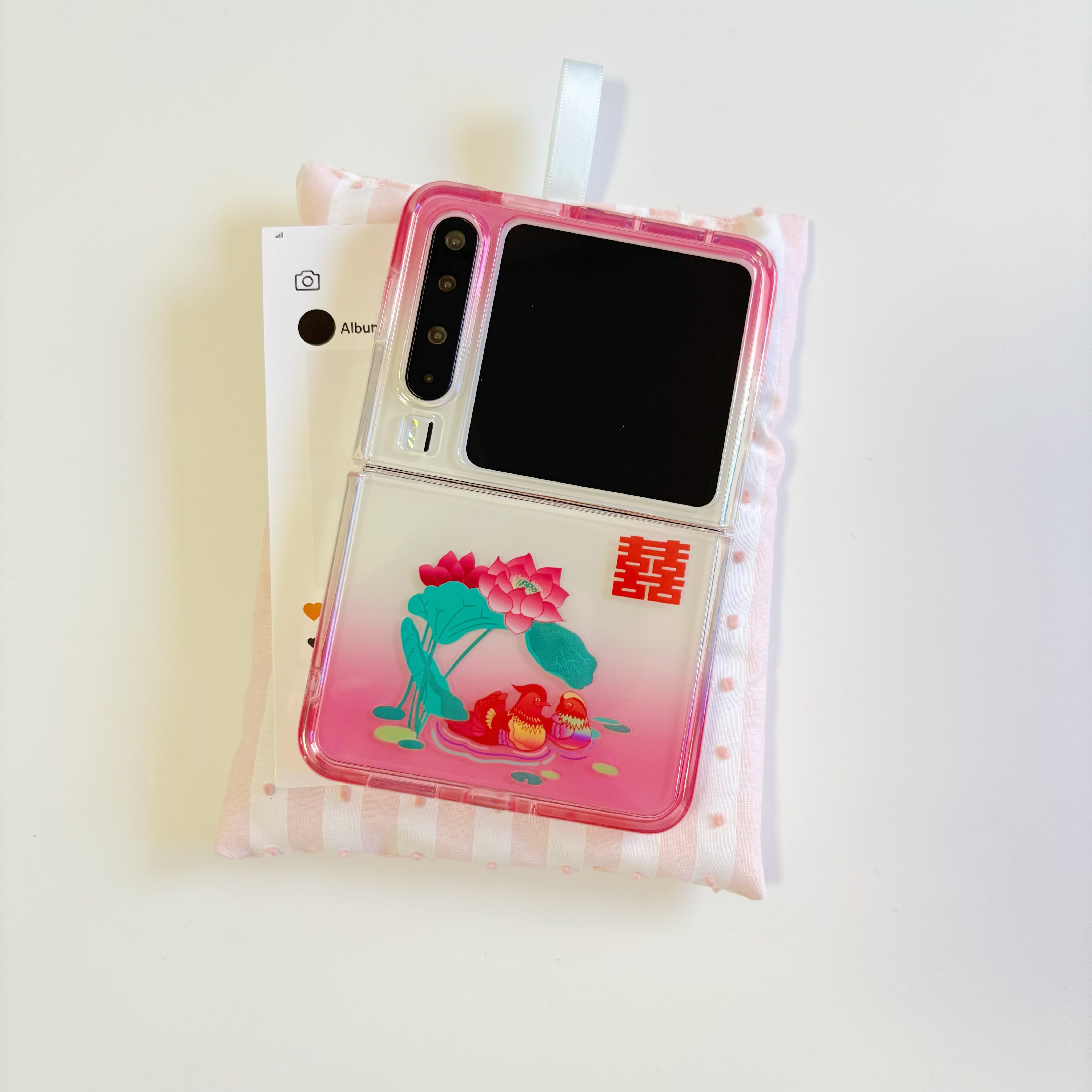 土味复古渐变粉荷花鸳鸯适用于华为purax手机壳小折叠适用于华为pocket2软边保护套适用于三星zflip7潮