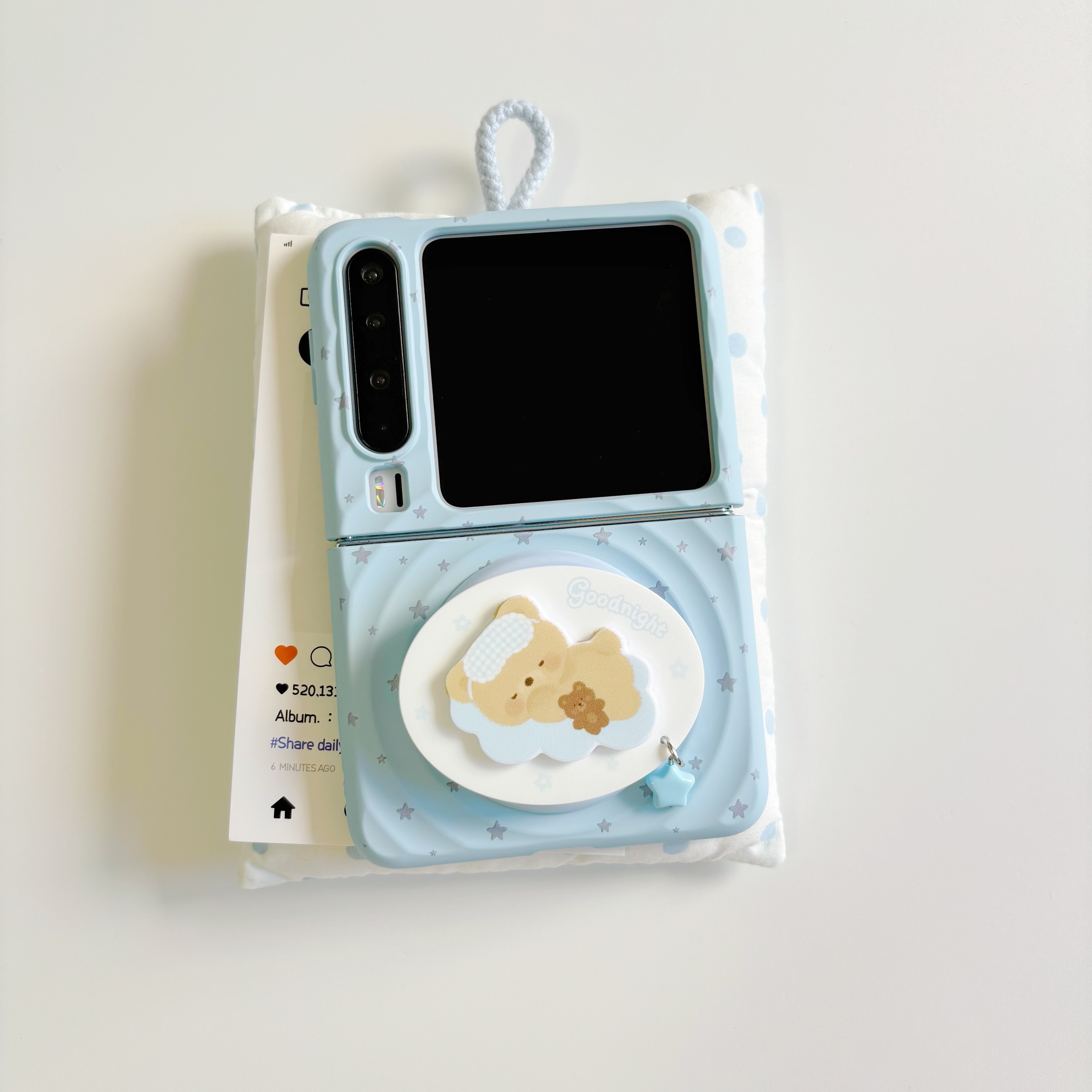 ins蓝星星熟睡小熊波漾适用于华为purax手机壳小折叠适用于小米mixflip2磁吸保护套适用于三星zflip7荣耀硬壳