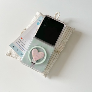 夏日清透粉绿格子适用于小米mixflip2手机壳适用于三星zflip7/5/6磁吸适用于华为pocket2小折叠硬壳微透