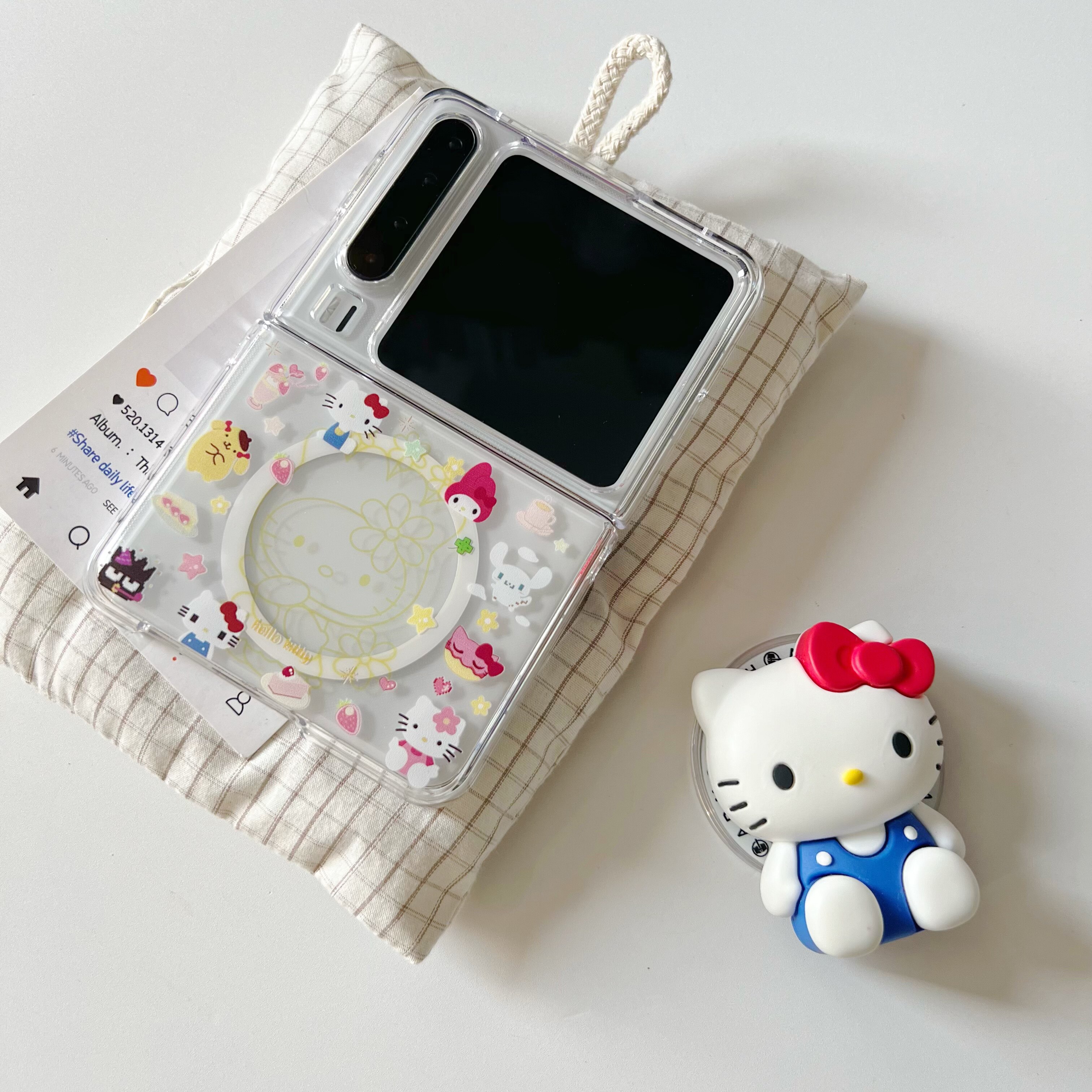 ins可爱KT碎花适用于华为purax手机壳小折叠适用于小米mixflip2磁吸壳适用于三星zflip7硬壳