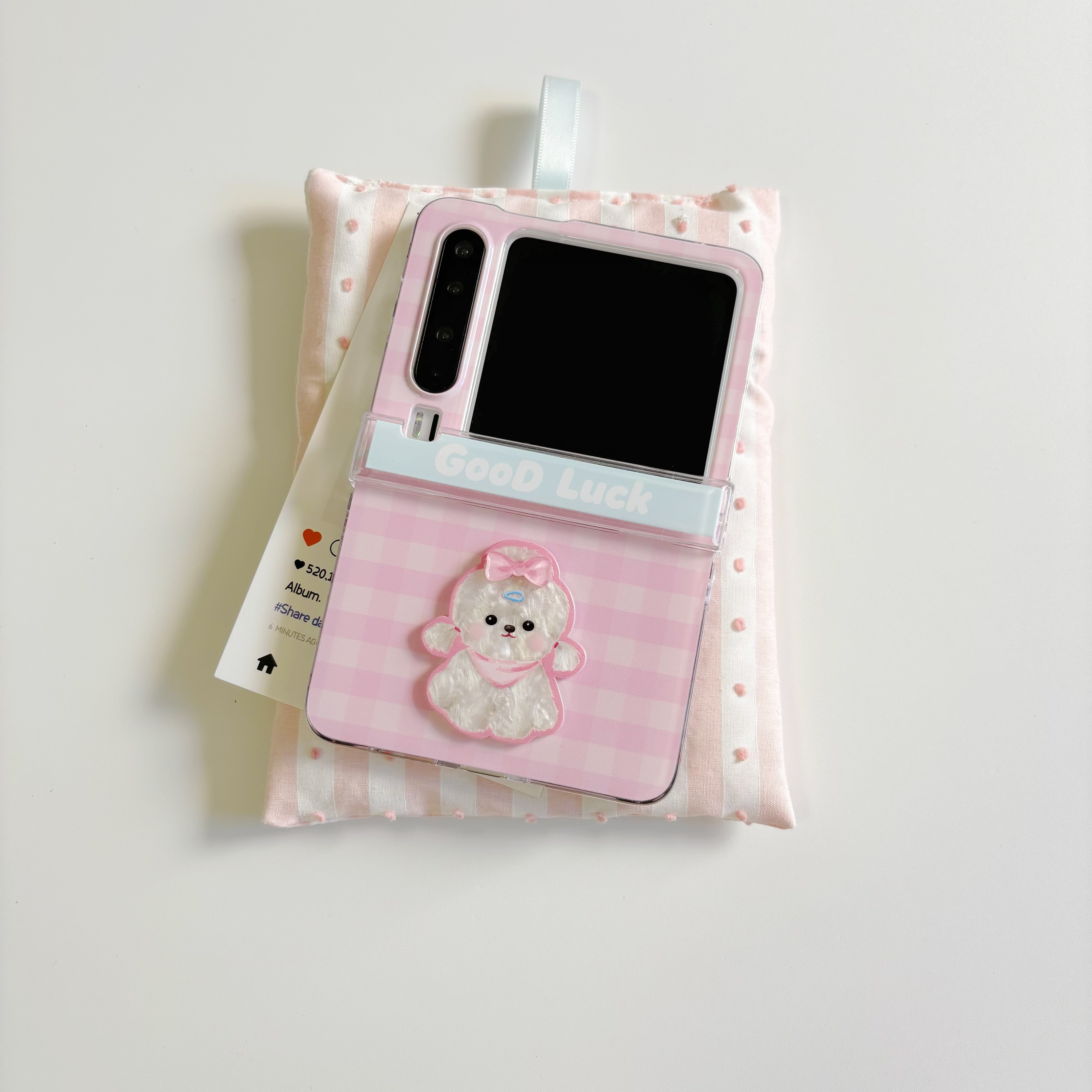 韩风可爱粉格子小修狗适用于华为purax手机壳小折叠适用于小米mixflip2保护套适用于三星zflip7荣耀硬铰链款