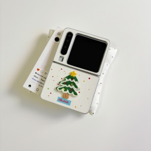 ins韩风波点圣诞树适用于华为purax手机壳小折叠适用于小米mixflip2皮质保护套硬壳潮