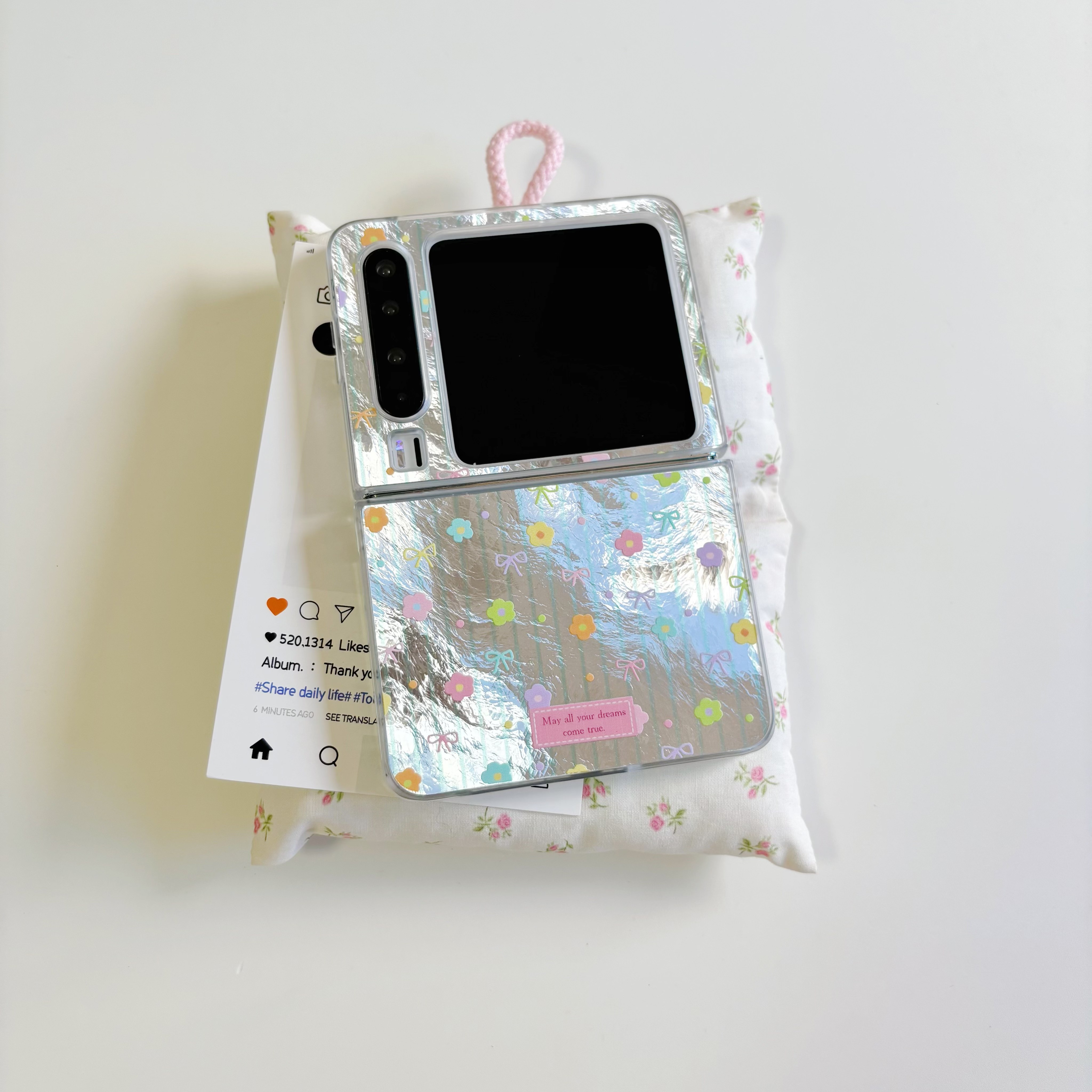 ins春日氛围感极光条纹碎花适用于华为purax手机壳小折叠适用于小米mixflip2保护套适用于三星zflip7硬壳