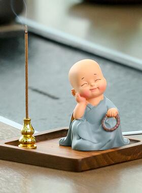 线香盘香底座香插香座仿古小和尚香托香架香盘香炉家用室内香薰炉