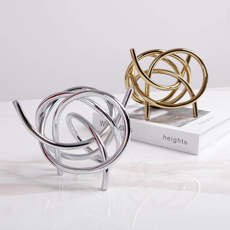 简约现代银色金色几何线团金属摆件样板房售楼处玄关电视柜装饰品,家居饰品,装饰摆件,淘宝优惠券,粉丝福利购,淘宝优惠卷