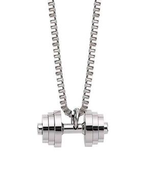 「旋动杠铃片」哑铃项链男女健身吊坠不掉色钛钢美式小众男士胸链