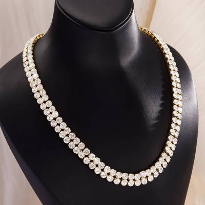 龙瑞跨境热销韩版时尚流行项链双层镶钻方形爪链水钻项链饰品