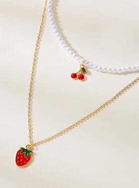 欧美新款时尚百搭饰品草莓项链简约夏季小清新软陶米珠珍珠项链女