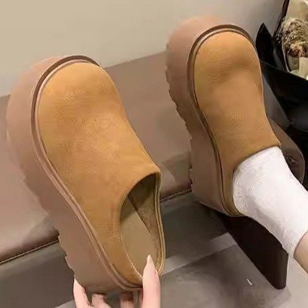 厚底包头半拖鞋女外穿勃肯鞋2025新款秋冬季一脚蹬加绒博肯棉拖鞋