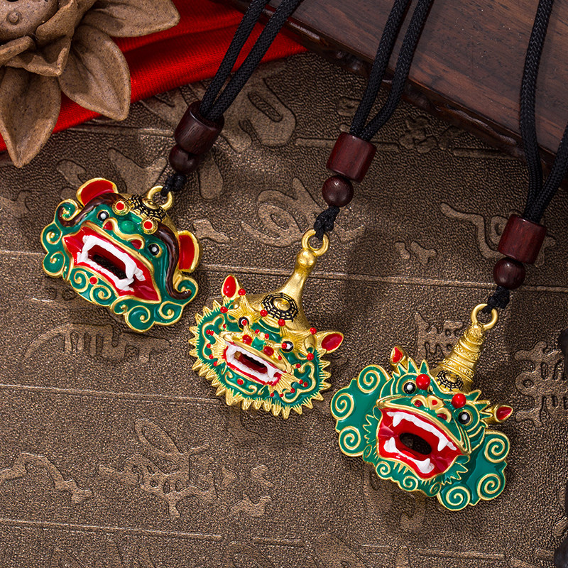 汕尾海陆丰传统文化民族风麒麟虎狮彩色吊坠项链 情侣百搭挂饰