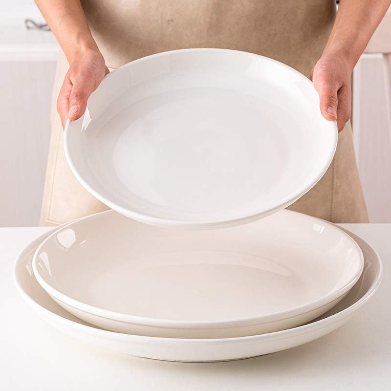纯白简约家用深盘子菜盘大容量水果盘大号骨瓷蒸鱼碟子圆形餐具,餐饮具,盘,淘宝优惠券,粉丝福利购,淘宝优惠卷