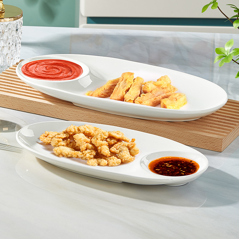 优尊陶瓷家用带醋碟饺子盘