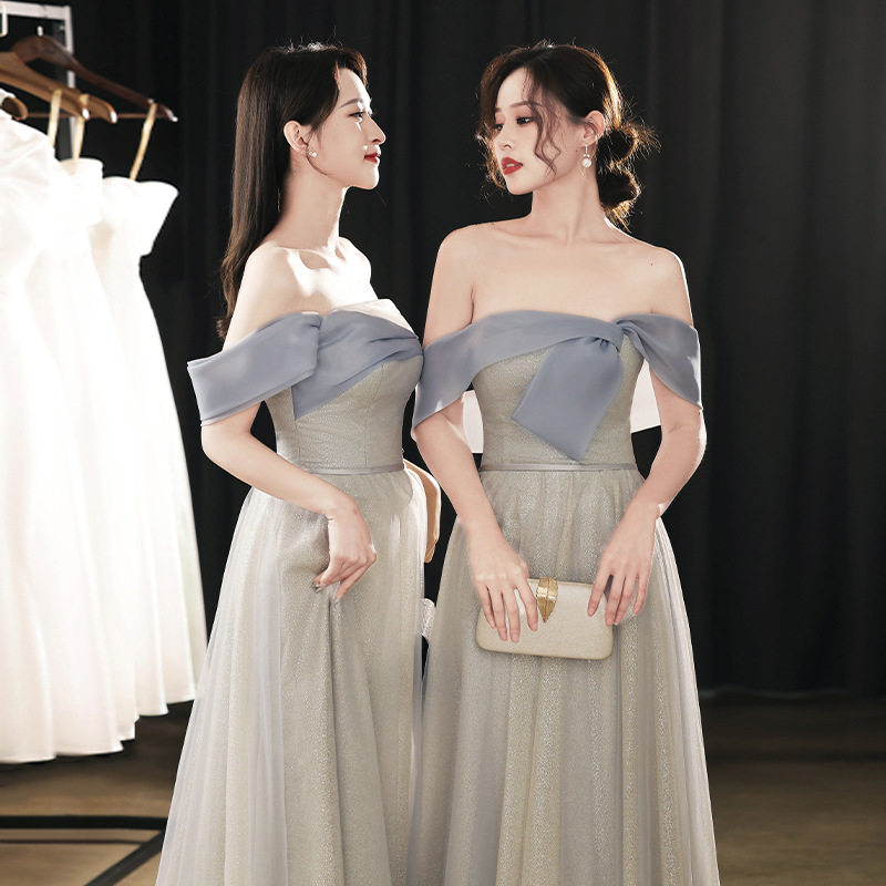 灰色伴娘服2026新款婚礼显瘦姐妹团小众高级感长款晚礼服裙女秋冬