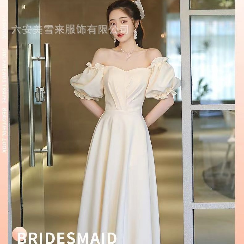 中式伴娘服2025新款小众姐妹团礼服裙香槟色平时可穿长款礼服