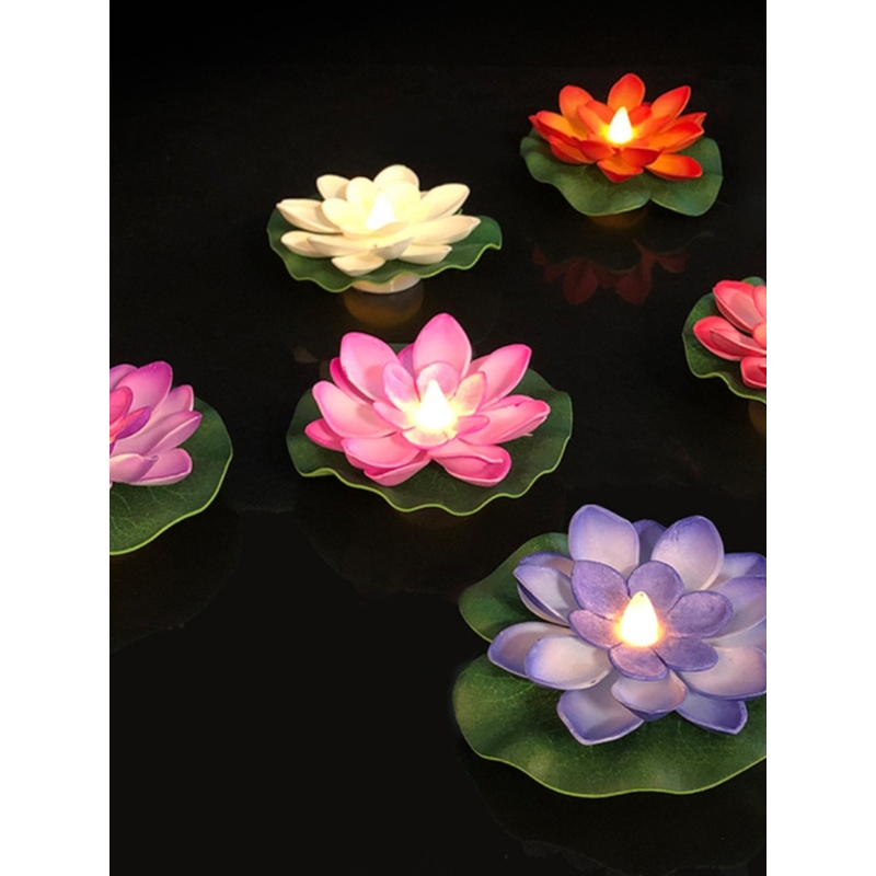 中秋节河灯莲花灯蜡烛许愿灯diy材料船灯复古景区装饰水上漂浮灯