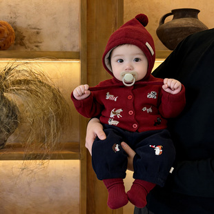 婴儿拜冬年服分体新生儿男女宝宝抓周宴礼服秋冬加绒加厚汉服套装