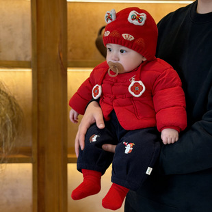 婴儿拜冬年服分体新生儿男女宝宝抓周宴礼服秋冬加绒加厚汉服套装