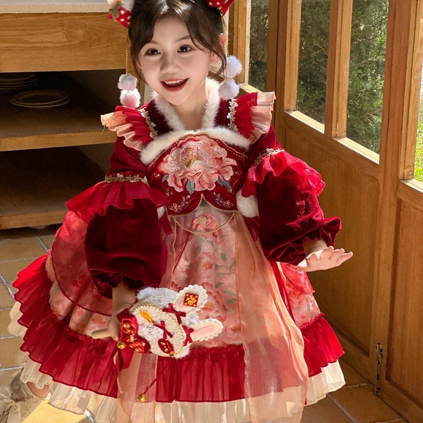 兔兔群蓬蓬裙宝宝女童元宵节洛丽塔公主裙礼服洛丽塔花苞裙灯笼裙