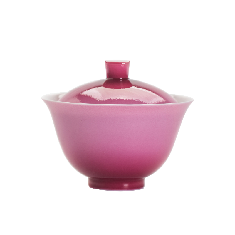瓷八里 景德鎮(zhèn)手工陶瓷 漸變胭脂紅二才蓋碗泡茶器伴手禮茶具套裝