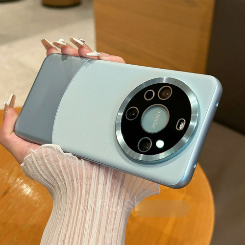 带玻璃镜头膜素皮拼接全包手机壳