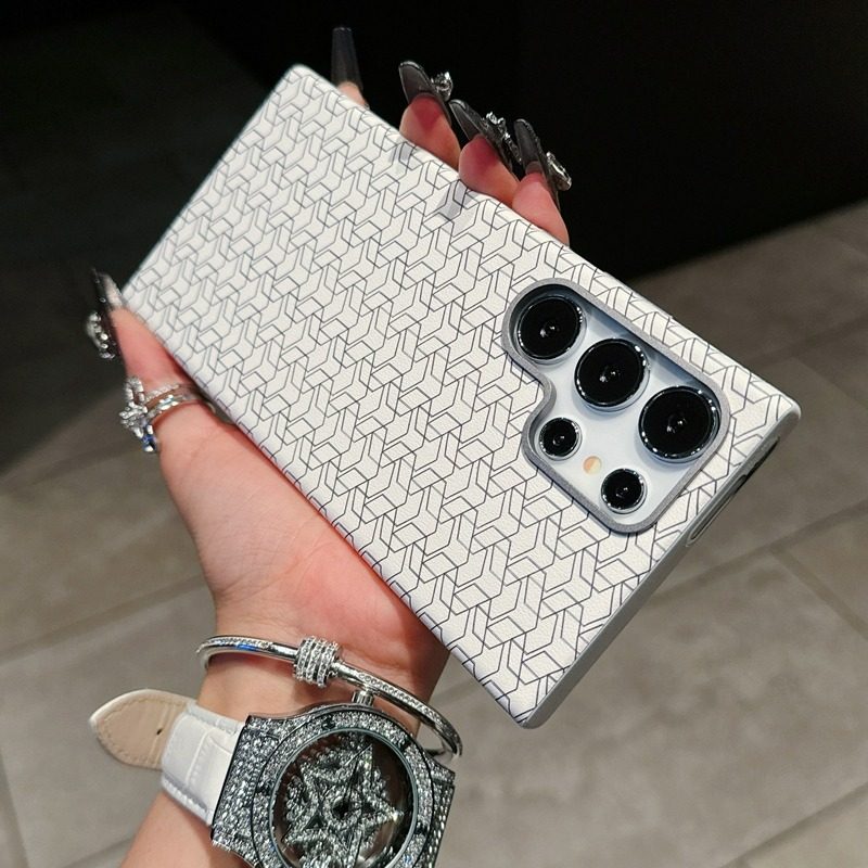 适用三星S24Ultra手机壳按键全包大孔SAMSUNG S23素皮耐磨防摔硬壳S22 Ultra个性几何图超薄S23+男女保护壳