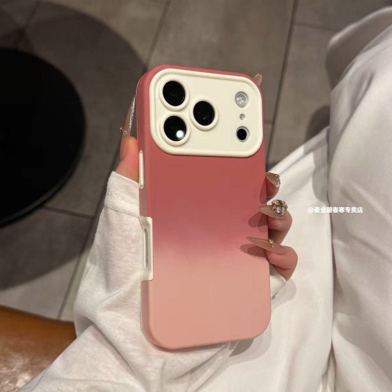 高颜值秒变17大视窗适用iPhone17promax手机壳新款苹果16promax渐变撞色15pro肤感磨砂14全包13防摔保护套女