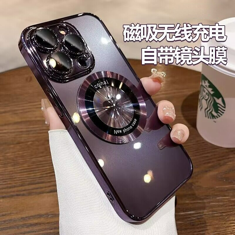 放大镜磁吸露标适用iPhone14promax手机壳网红苹果13透明电镀硬壳12全包保护套14plus带镜头膜十四防尘网外壳