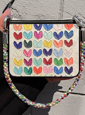 哥特式皮质烫金爱心手提链适用华为purax/p50pocket2手机壳新款典藏版折叠屏mixflip2斜跨翻盖防摔保护套女