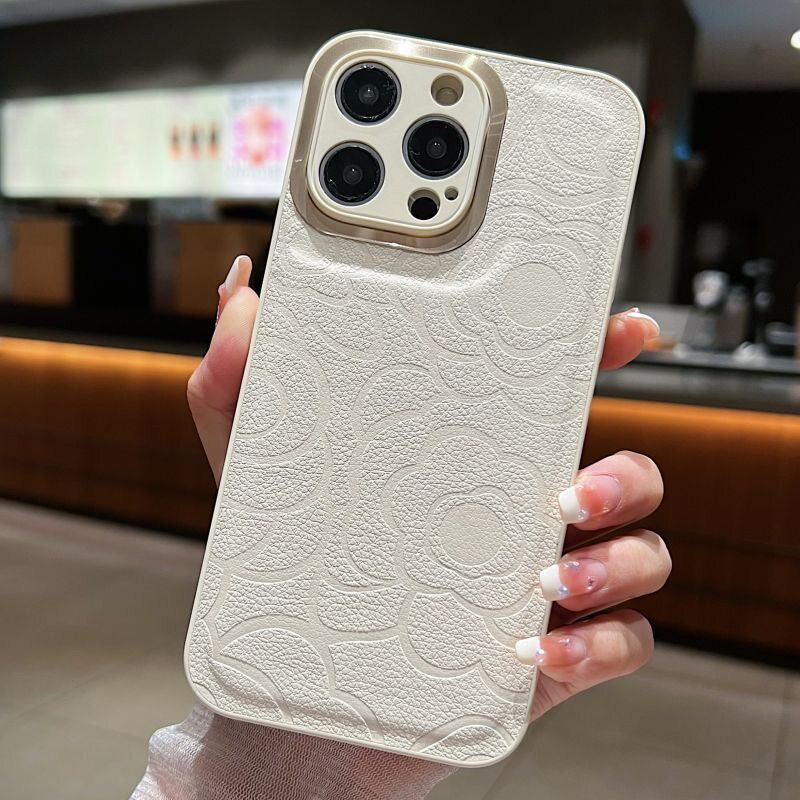 适用苹果15promax手机壳iphone14小羊皮高级感13pm复古皮纹山茶花12花朵手绳硅胶纯色女款11小众简约全包防摔