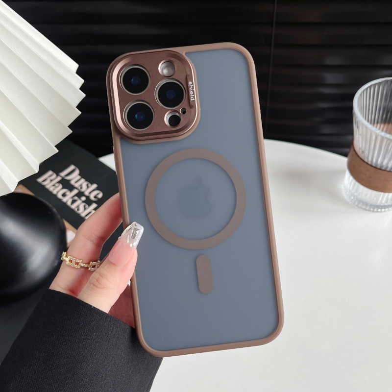 Magsafe磁吸肤感磨砂适用苹果16promax手机壳新款iPhone15pro古铜金14金属框16por全包镜头pm硅胶保护套男女