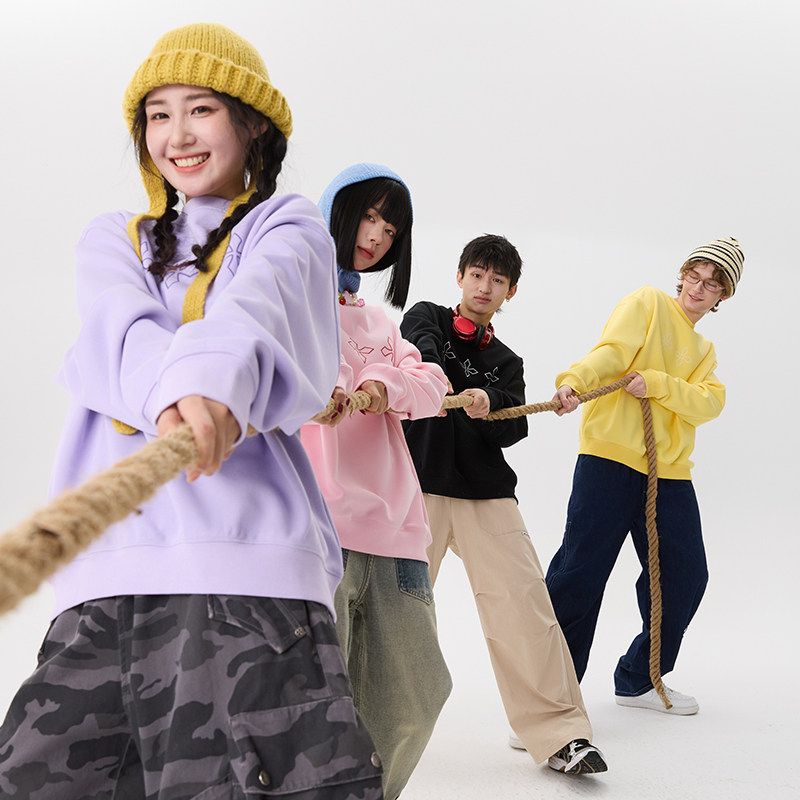 BTW印花圆领套头卫衣情侣男女2025春秋新款加绒加厚宽松重磅上衣,女装/女士精品,卫衣/绒衫,淘宝优惠券,粉丝福利购,淘宝优惠卷