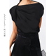 凉感短袖 T恤女 阿力仙娜设计感质感缎面上衣 黑色修身 2024夏季 新款
