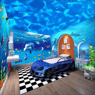 海底世界墙纸自粘防水贴画儿童房母婴游泳馆海洋主题房壁画背景墙