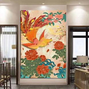 凤凰图白鸟朝凤孔雀客厅风水画玄关挂画婚房吉祥鸟招财富贵鸟贴画