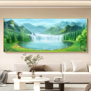 聚宝盆山水画富水宝地旭日东升自粘画客厅办公室靠山聚财招财贴画