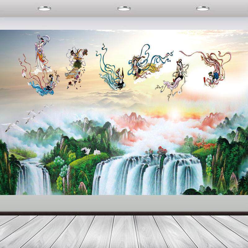 聚宝盆 山水装饰画七仙女客厅挂画鸿运当头国画办公室招财风水A19