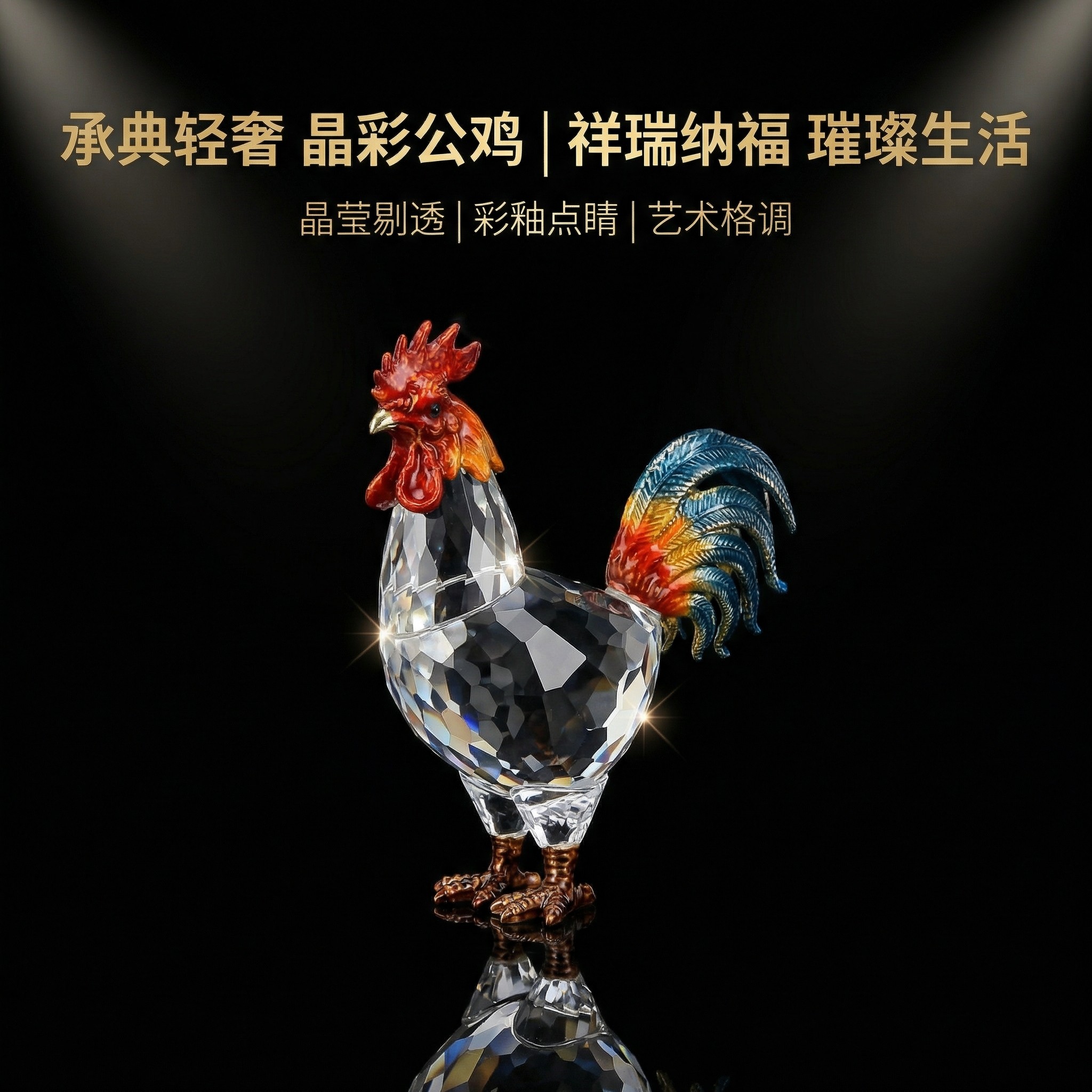 承典新中式生肖金鸡水晶摆件客厅装饰品玄关电视柜乔迁开业送礼,家居饰品,装饰摆件,淘宝优惠券,粉丝福利购,淘宝优惠卷