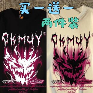 美式恶魔短袖潮牌男女同款夏季宽松暗黑印花半袖百搭男装T恤衫潮