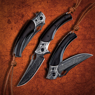 简师傅作黑鳄龙VG10大马士革钢折叠刀户外求生野营防身折刀战术刀