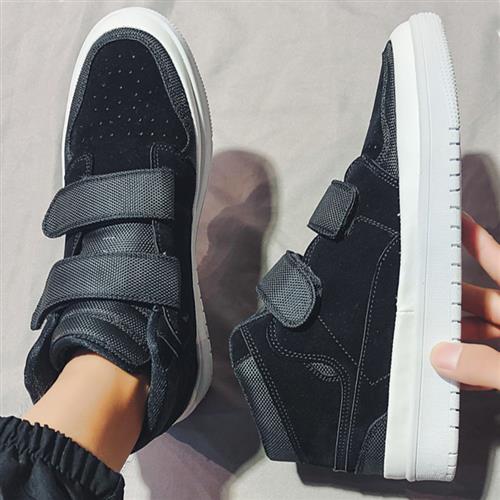 。 High top canvas shoes mens trendy shoes Korean youth students shoelace free Velcro mens shoes solid color leisure sports