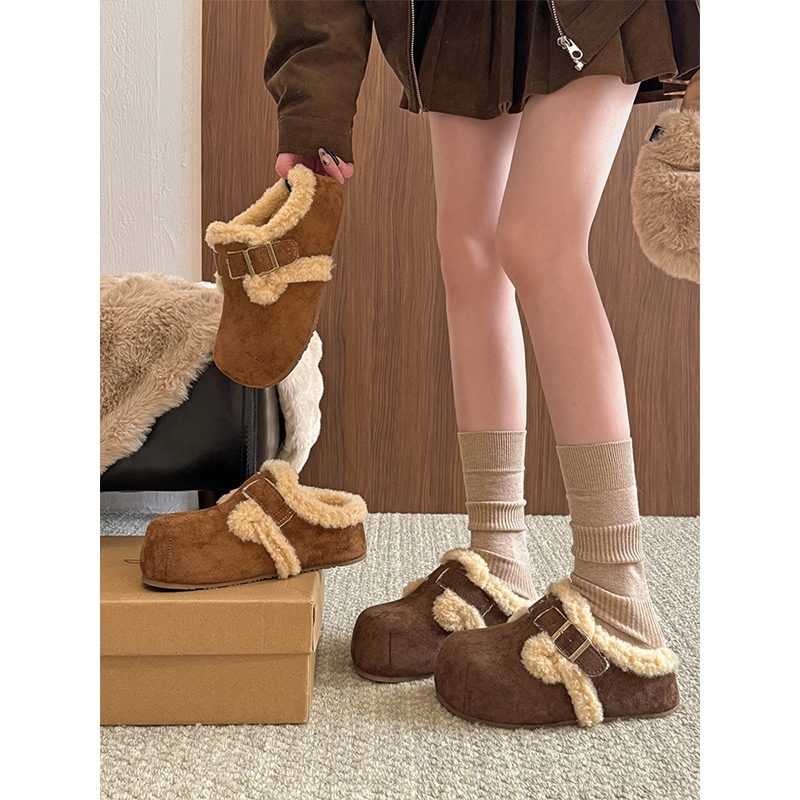 百搭款勃肯鞋女2025新款秋冬季棉鞋子加绒加厚毛绒包头半拖鞋外穿