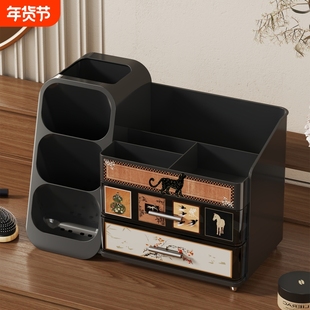 梳妆台收纳盒桌面中古风化妆品防尘抽屉式整理盒高级口红置物架