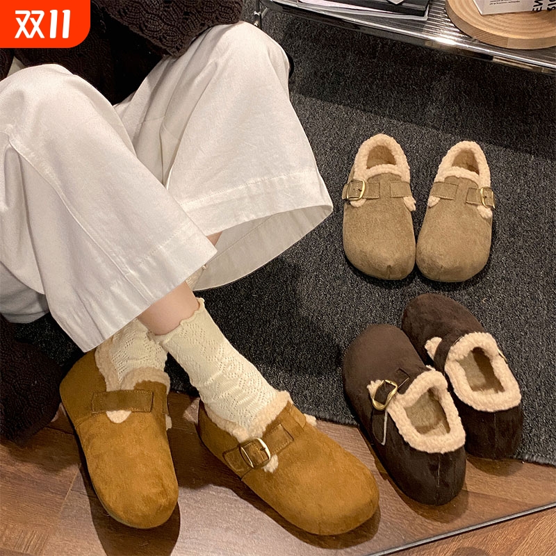 南在南方复古棕色厚底雪地棉鞋女冬2025新款保暖外穿加绒勃肯鞋子