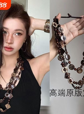 复古民族风椰壳串珠设计感项链波西米亚锁骨链个性小众叠戴项饰女