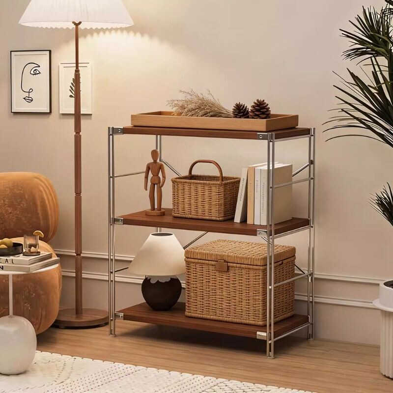 日式厨房储物架子家用落地收纳架书本商品陈列展示架原木风置物架